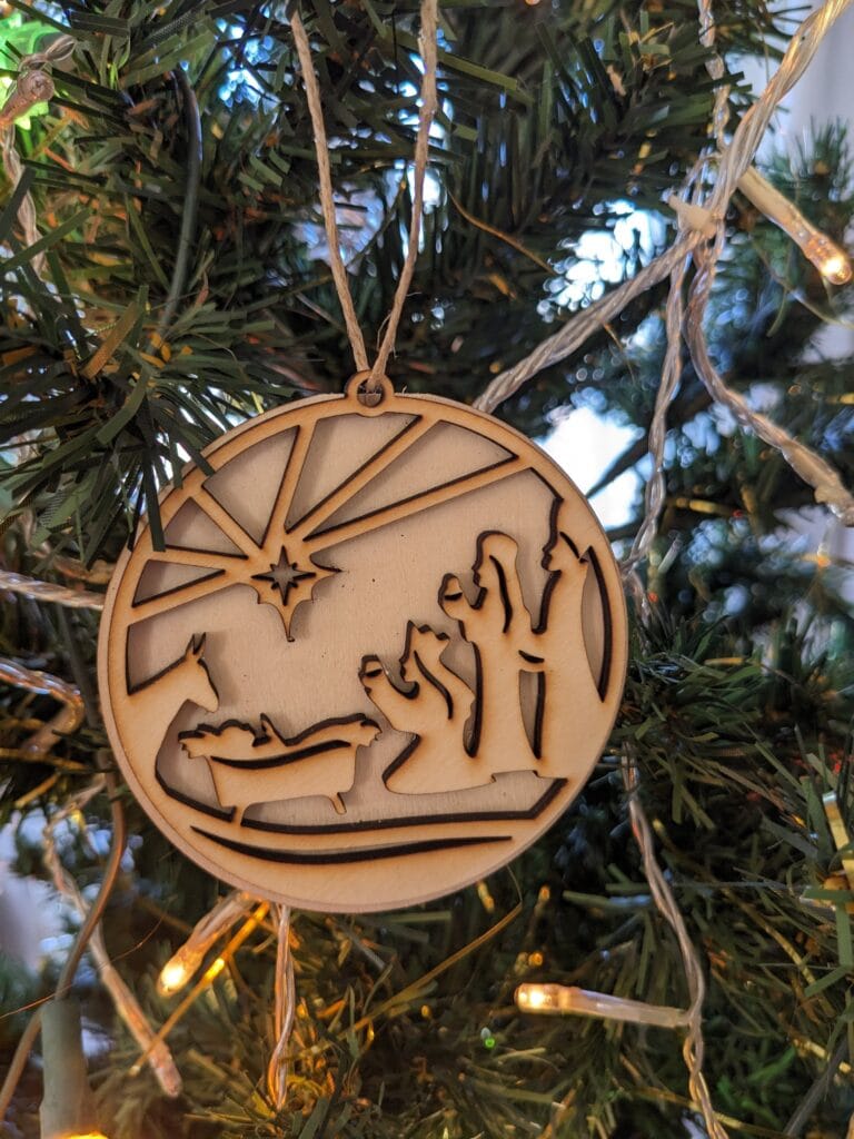 ornement de sapin de noël double 3 hommes 1 enfant 1 âne