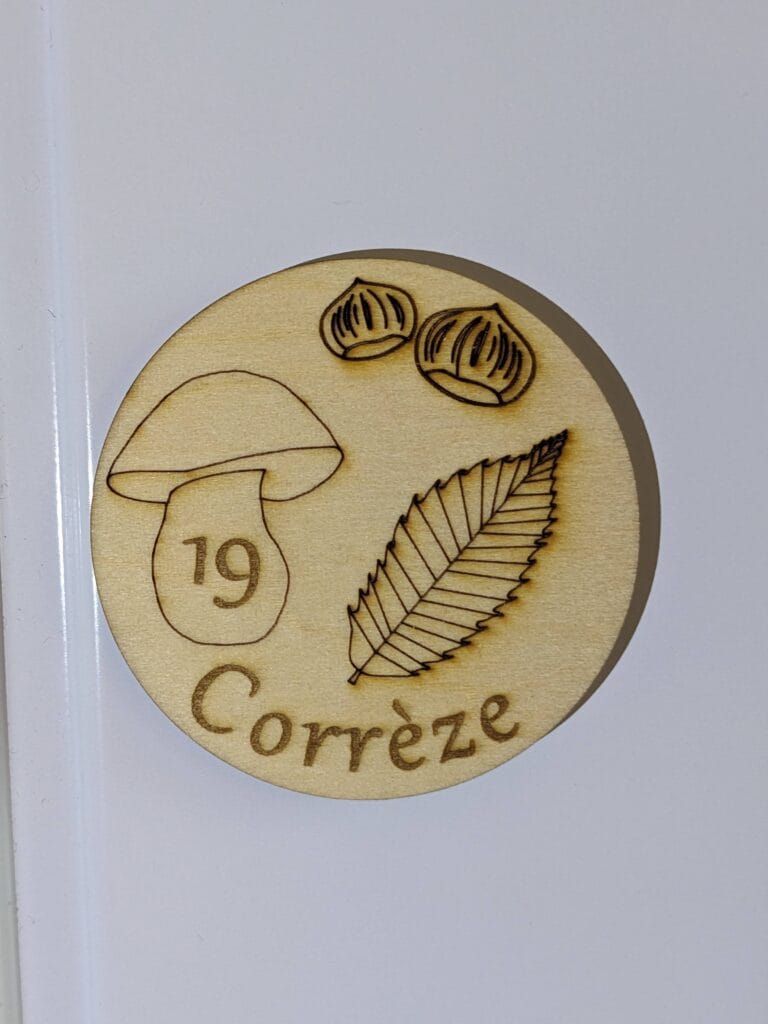 magnet rond Corrèze champignons feuille 2chataignes