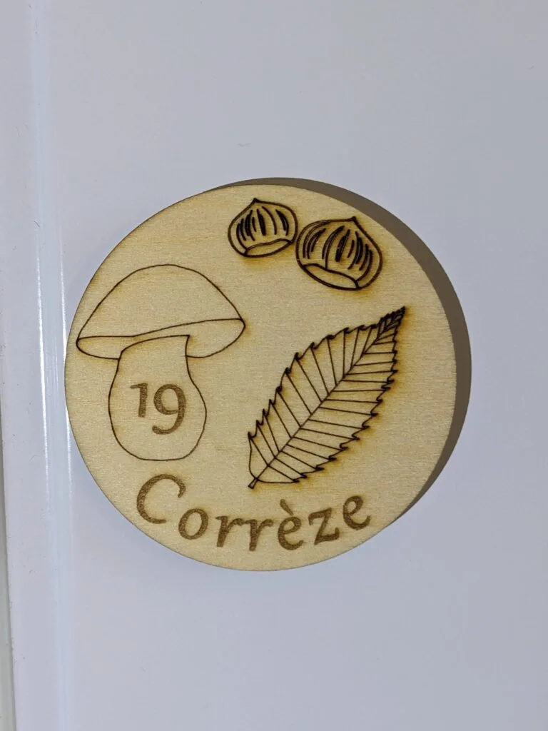 magnet rond Corrèze champignons feuille 2chataignes